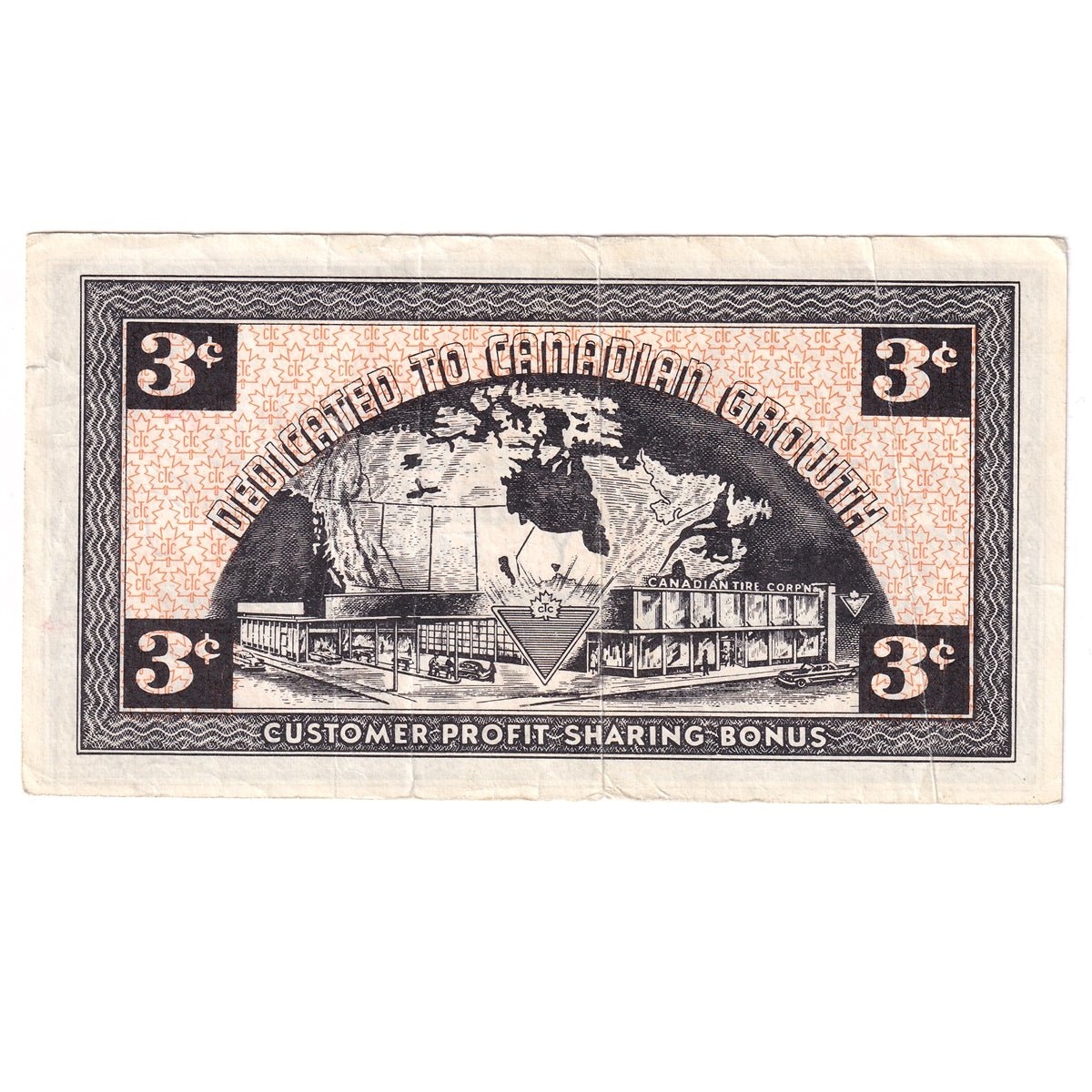 G3-C-Y No Mor Power 1962 Canadian Tire Coupon 3 Cents Very Fine (Ink and Stain)