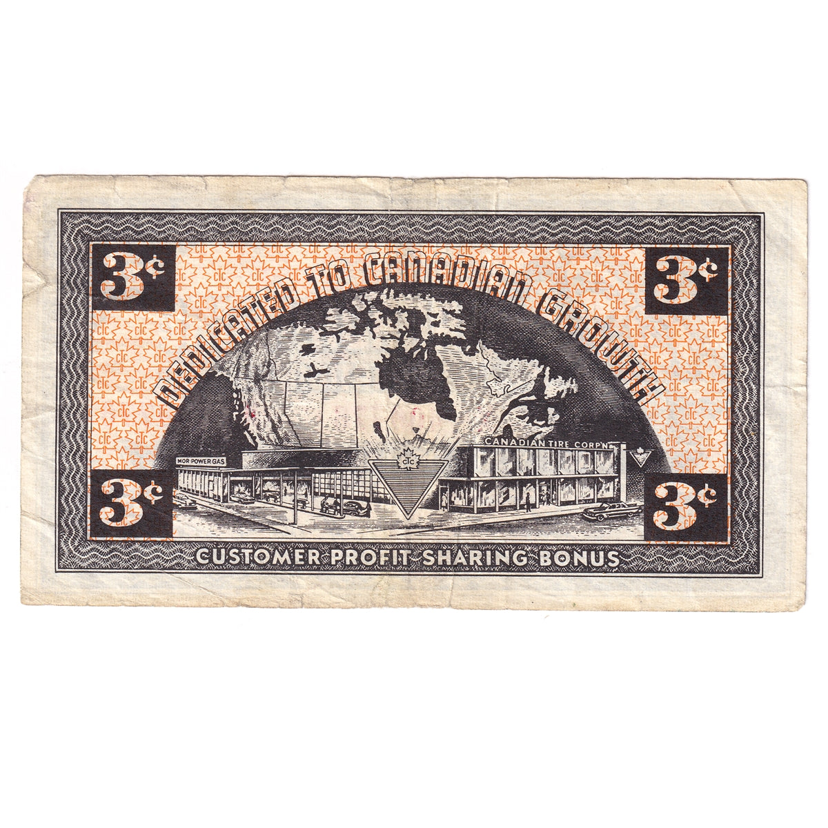 G4-C-X 1962 Canadian Tire Coupon 3 Cents Very Fine (Tear)