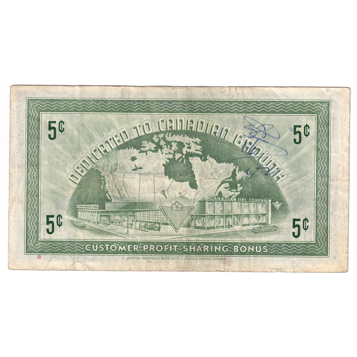 G5-A-A 1964 Canadian Tire Coupon 5 Cents Very Fine (Ink)