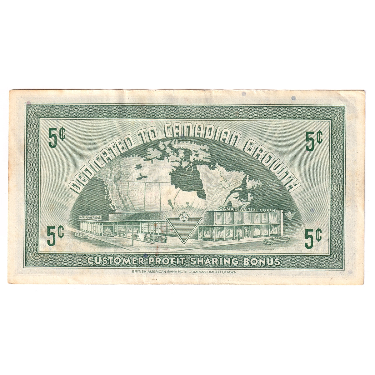 G6-A-A 1968 Canadian Tire Coupon 5 Cents VF-EF (Stain)