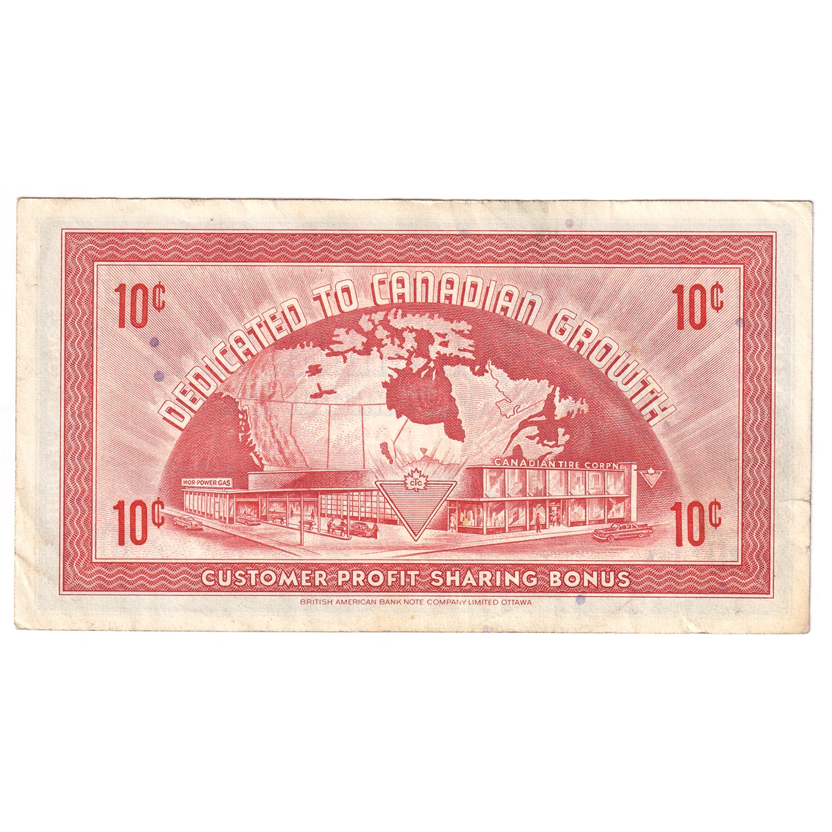 G6-B-B 1968 Canadian Tire Coupon 10 Cents EF-AU (Stain)