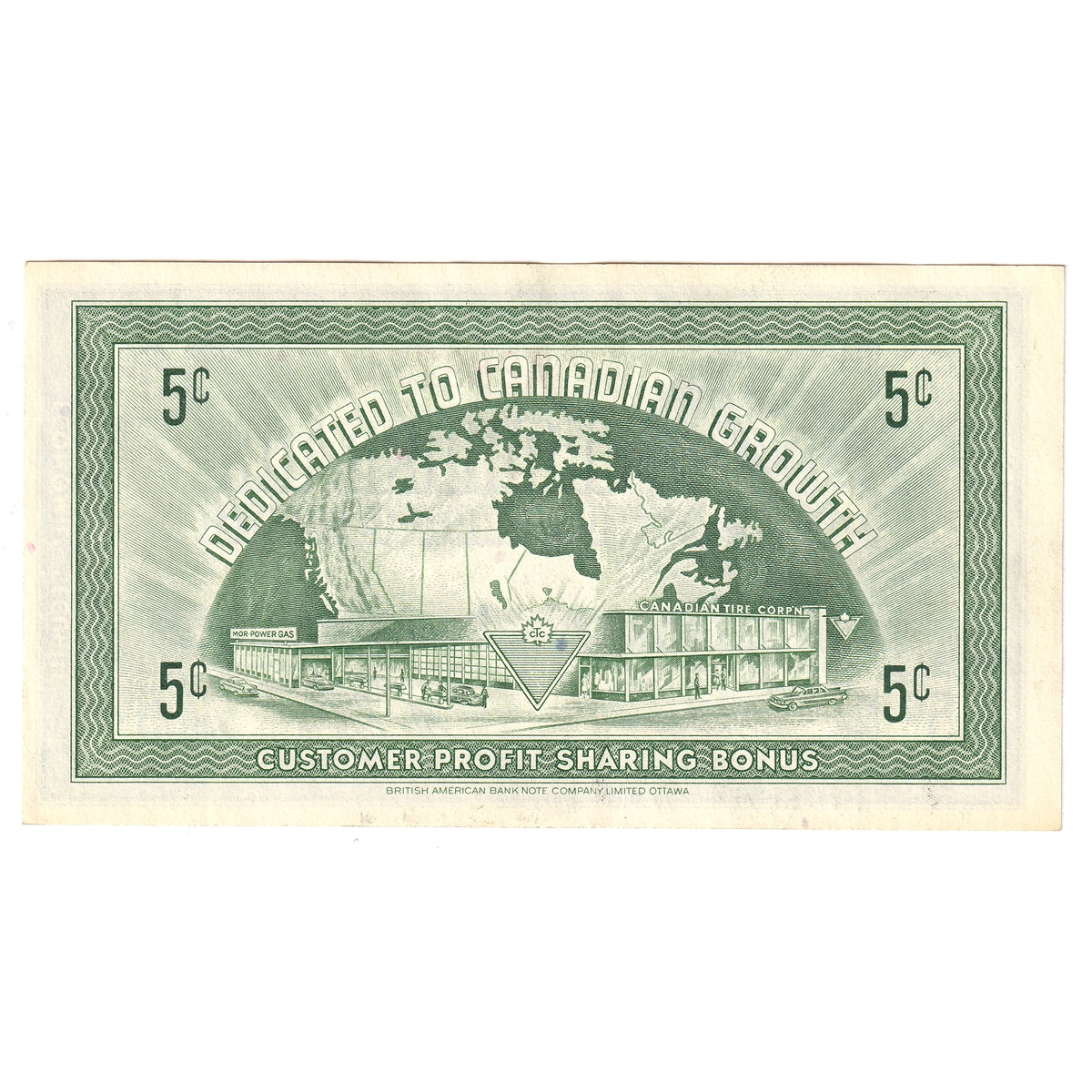 G7-A-A2 Narrow Font 1972 Canadian Tire Coupon 5 Cents Almost Uncirculated