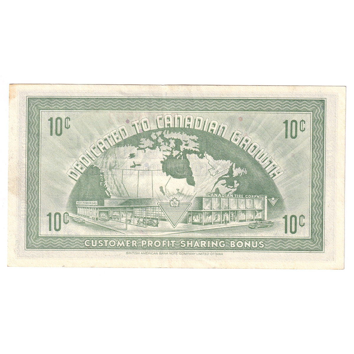 G7-B-T1 Large Serifs 1972 Canadian Tire Coupon 10 Cents Almost Uncirculated