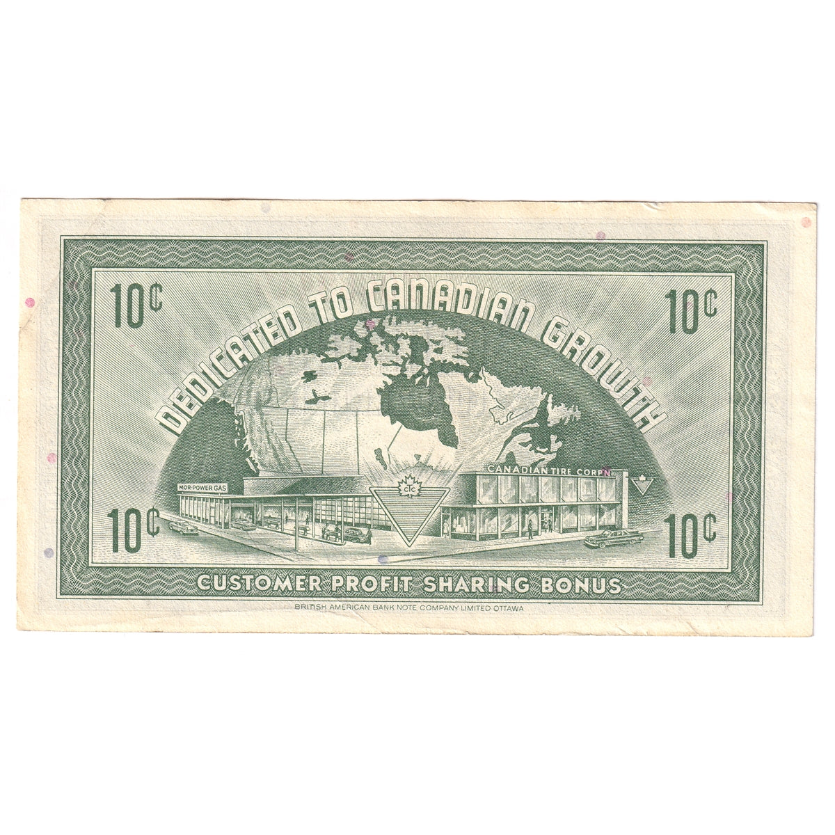 G7-B-T2 Small Serifs 1972 Canadian Tire Coupon 10 Cents EF-AU