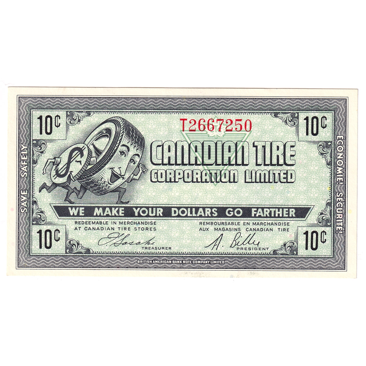 G7-B-T3 Plain T 1972 Canadian Tire Coupon 10 Cents Uncirculated