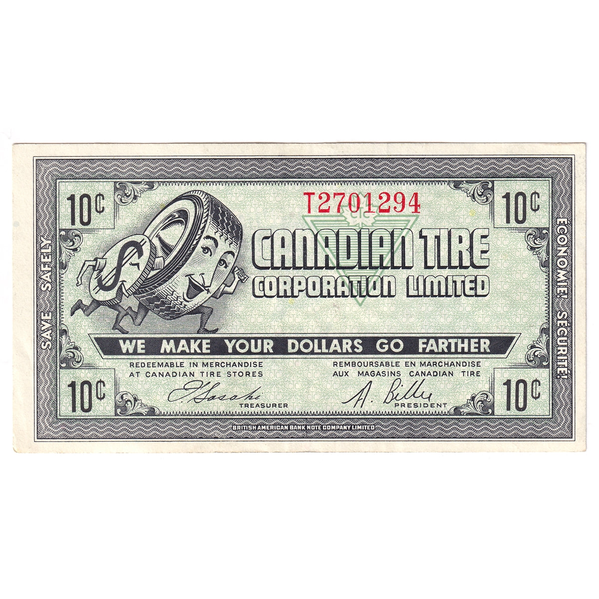 G7-B-T3 Plain T 1972 Canadian Tire Coupon 10 Cents Extra Fine
