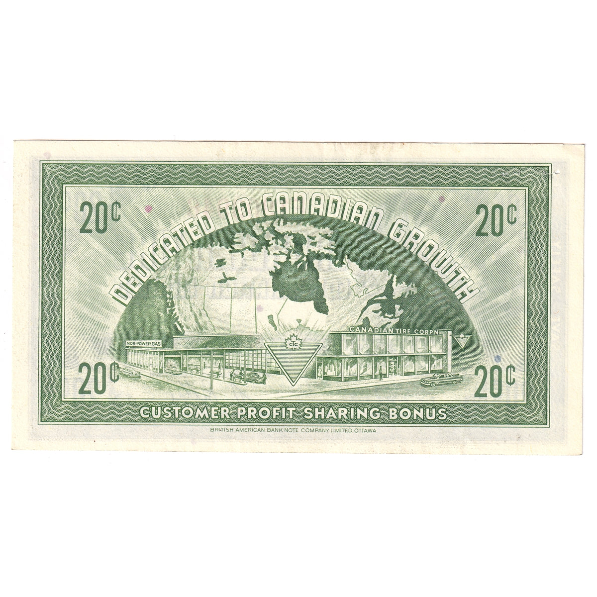 G7-D-F1 1972 Canadian Tire Coupon 20 Cents Almost Uncirculated (Holes)