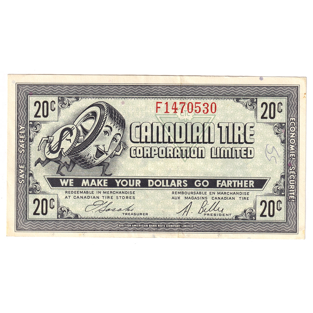 G7-D-F2 Narrow Font 1972 Canadian Tire Coupon 20 Cents Extra Fine (Ink)
