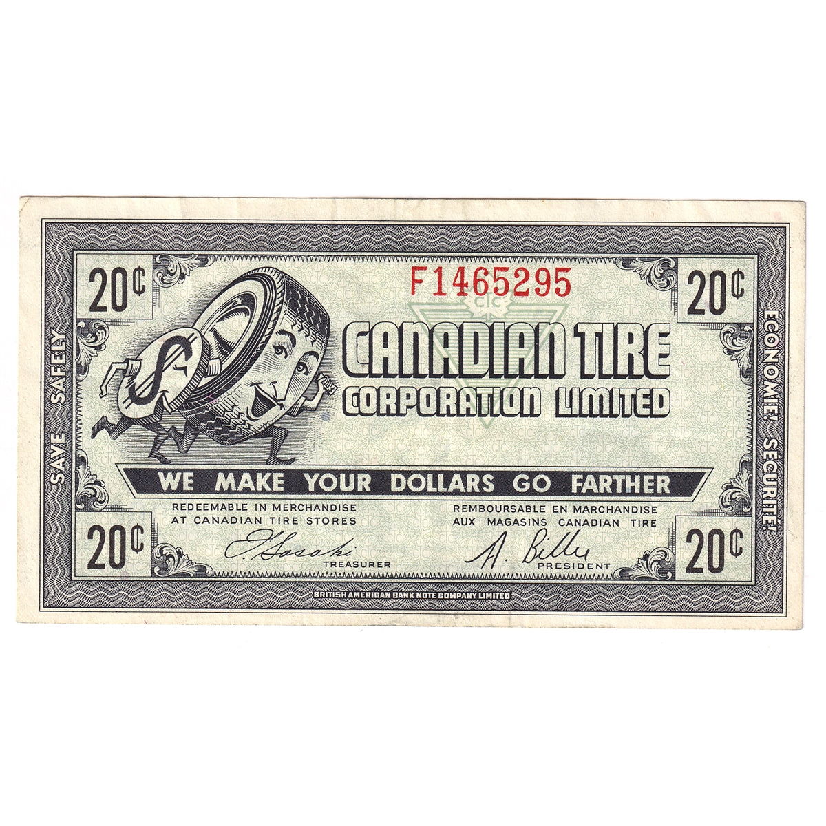 G7-D-F2 Narrow Font 1972 Canadian Tire Coupon 20 Cents VF-EF