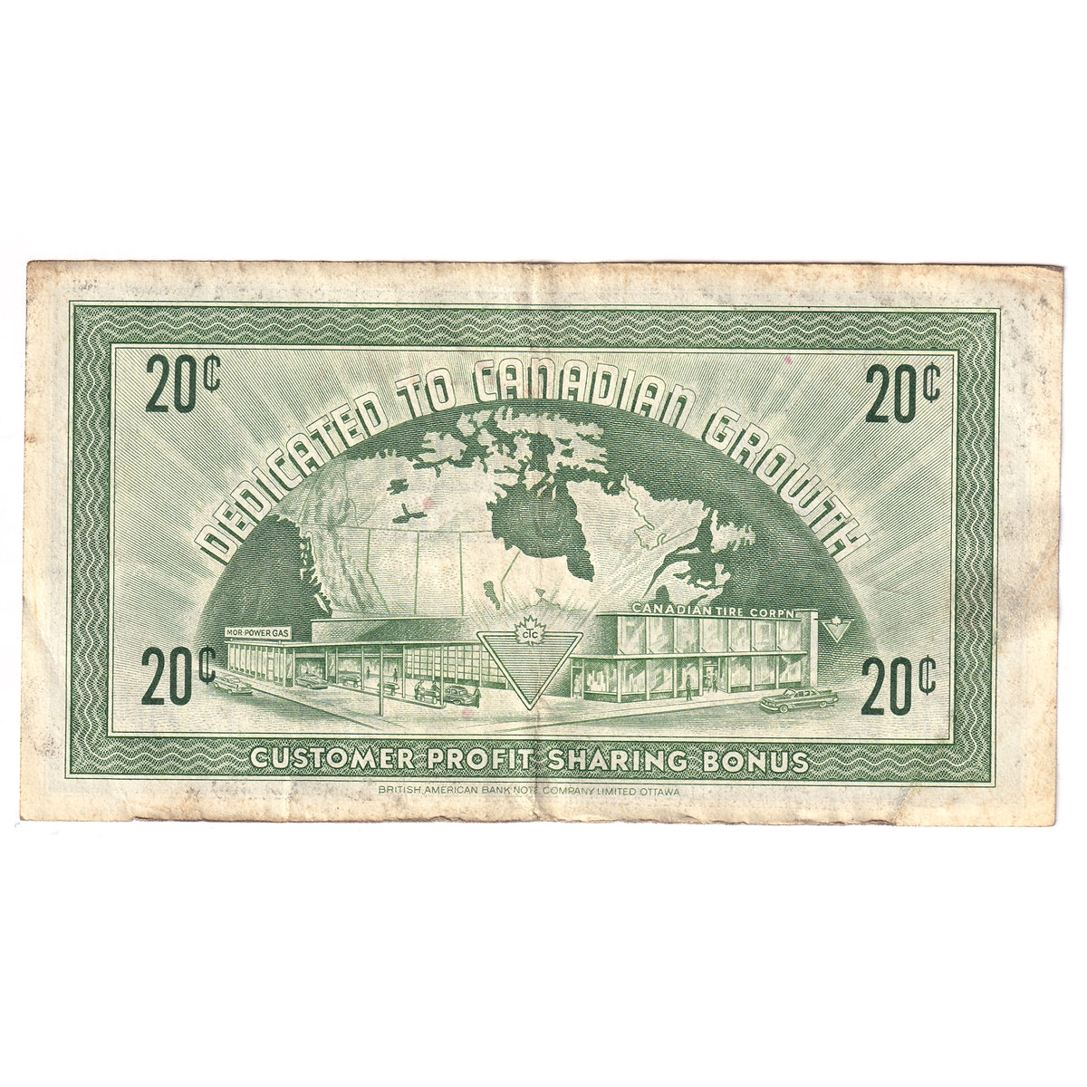 G7-D-F2 Narrow Font 1972 Canadian Tire Coupon 20 Cents Very Fine (Stain)