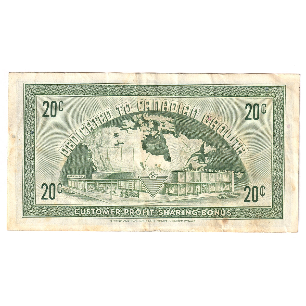 G7-D-F2 Narrow Font 1972 Canadian Tire Coupon 20 Cents Very Fine (Ink)