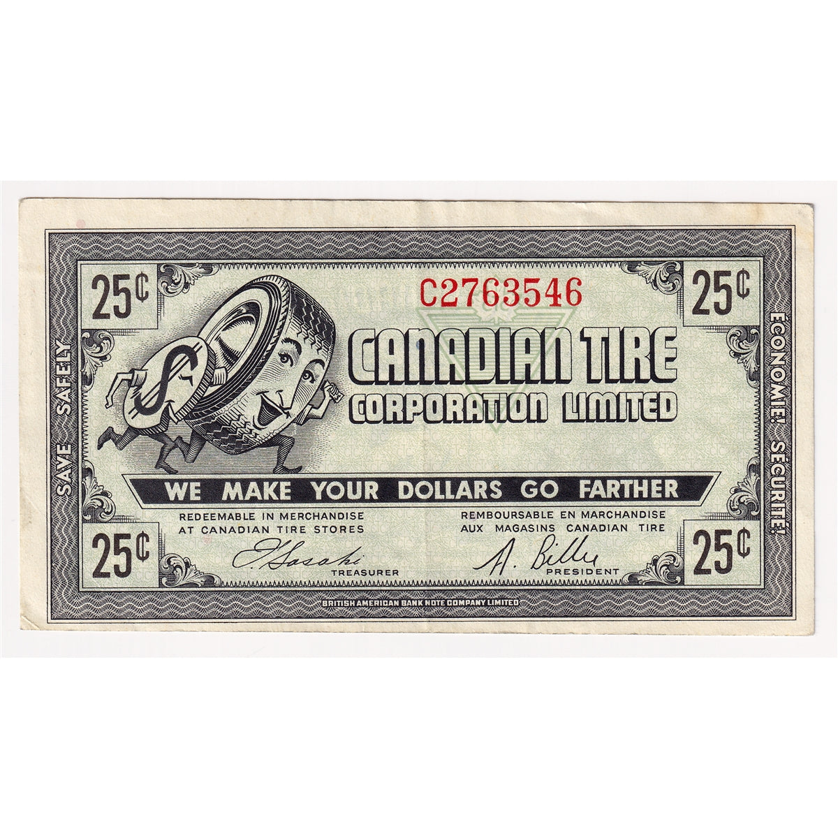 G7-E-C1 1972 Canadian Tire Coupon 25 Cents Extra Fine