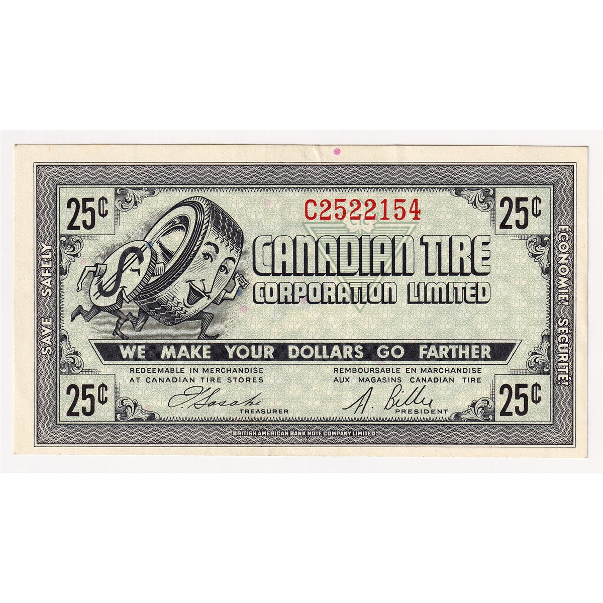 G7-E-C2 Narrow Font 1972 Canadian Tire Coupon 25 Cents EF-AU