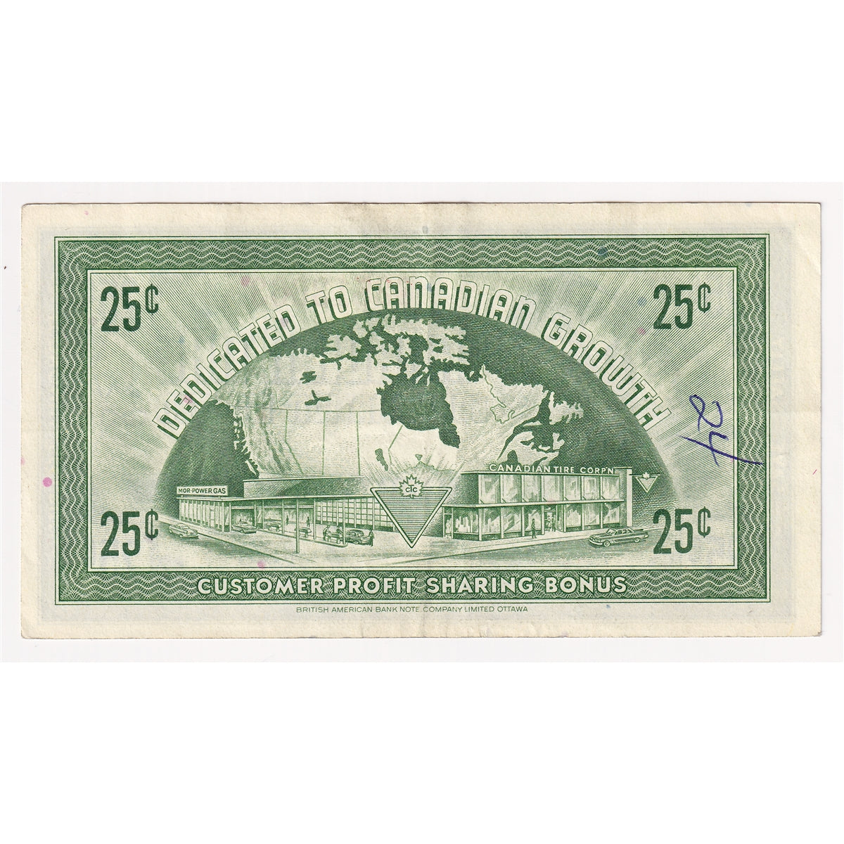 G7-E-C2 Narrow Font 1972 Canadian Tire Coupon 25 Cents VF-EF (Ink)