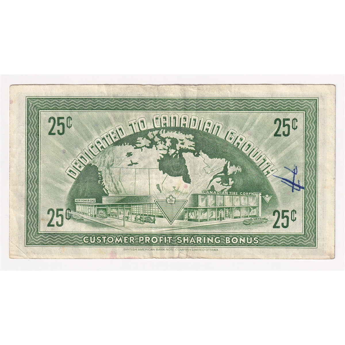 G7-E-C2 Narrow Font 1972 Canadian Tire Coupon 25 Cents Very Fine (Ink)