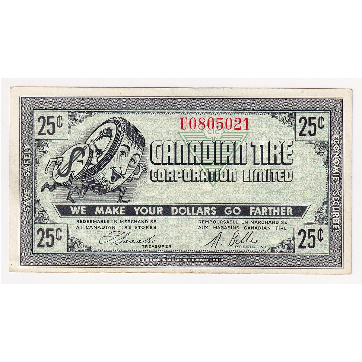 G7-E-U1 1972 Canadian Tire Coupon 25 Cents EF-AU