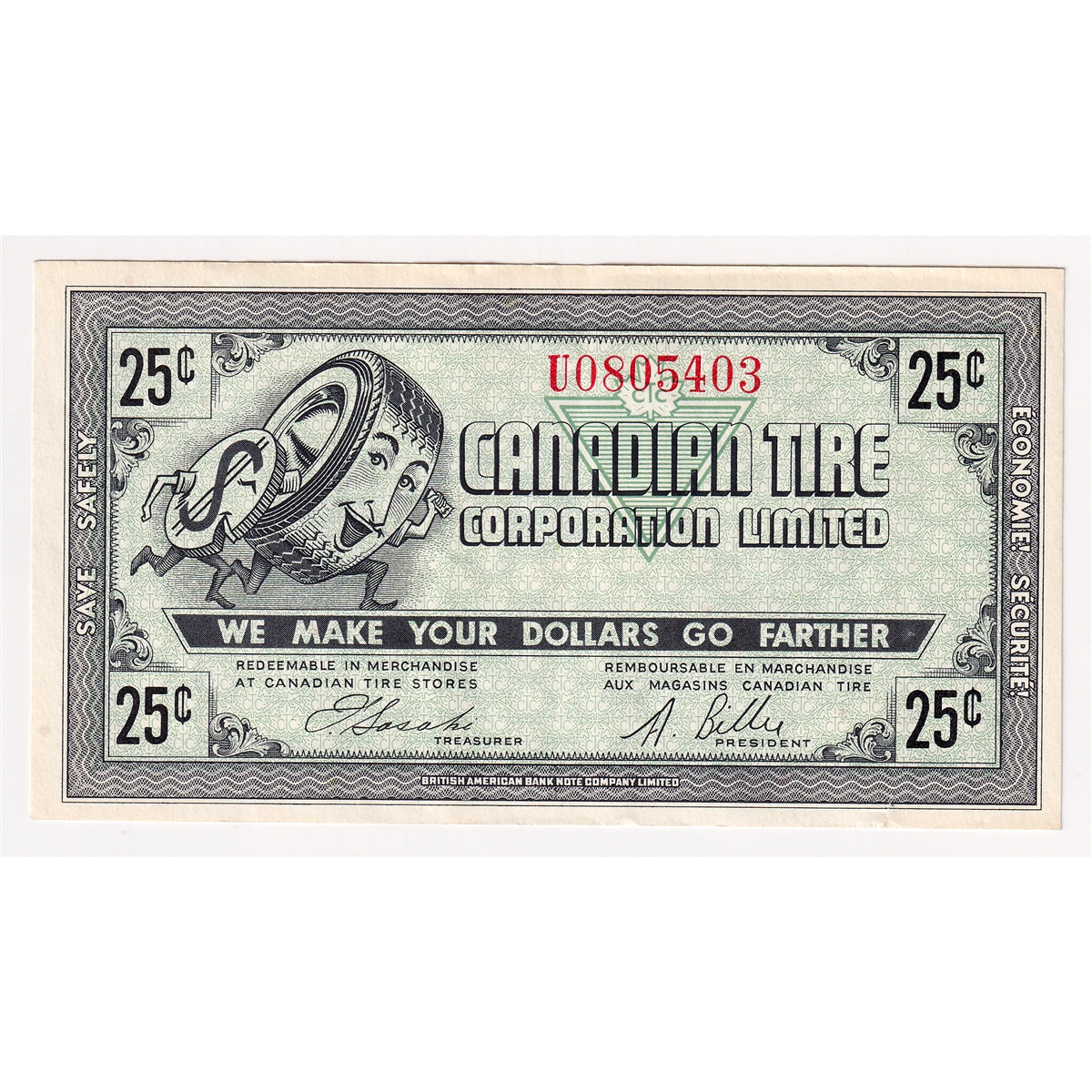 G7-E-U1 1972 Canadian Tire Coupon 25 Cents Extra Fine