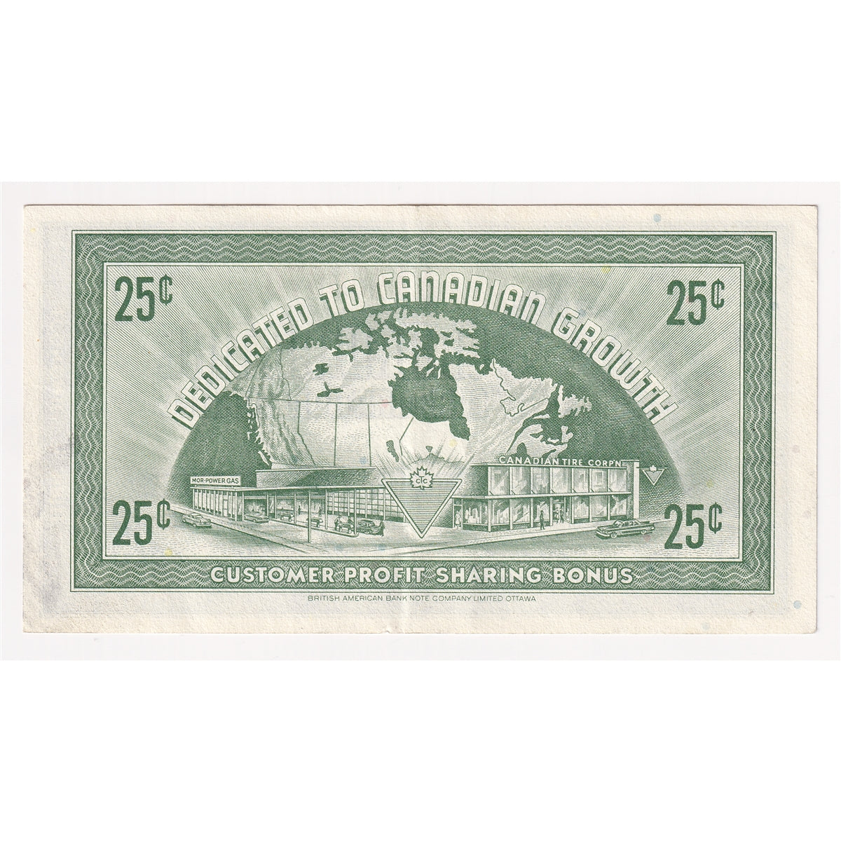 G7-E-V1 Plain V 1972 Canadian Tire Coupon 25 Cents Extra Fine