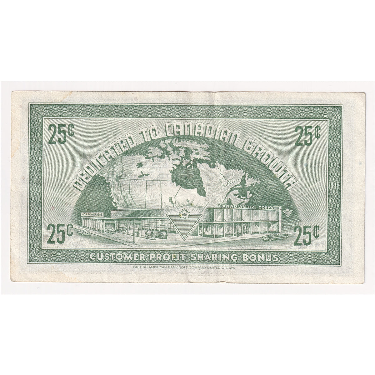 G7-E-V1 Plain V 1972 Canadian Tire Coupon 25 Cents VF-EF