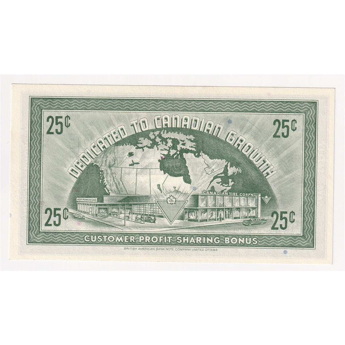 G7-E-V2a Serifs 1972 Canadian Tire Coupon 25 Cents Almost Uncirculated