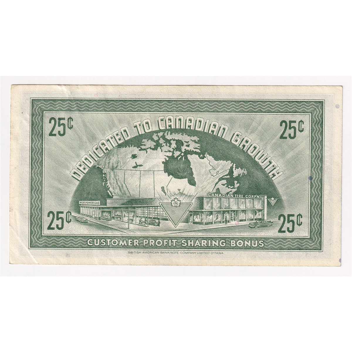 G7-E-V2a Serifs 1972 Canadian Tire Coupon 25 Cents EF-AU