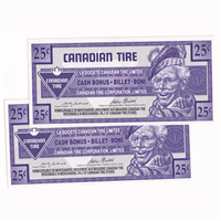 S17-Da-*0 Replacement 1992 Canadian Tire Coupon 25 Cents AU-UNC (2 Notes)