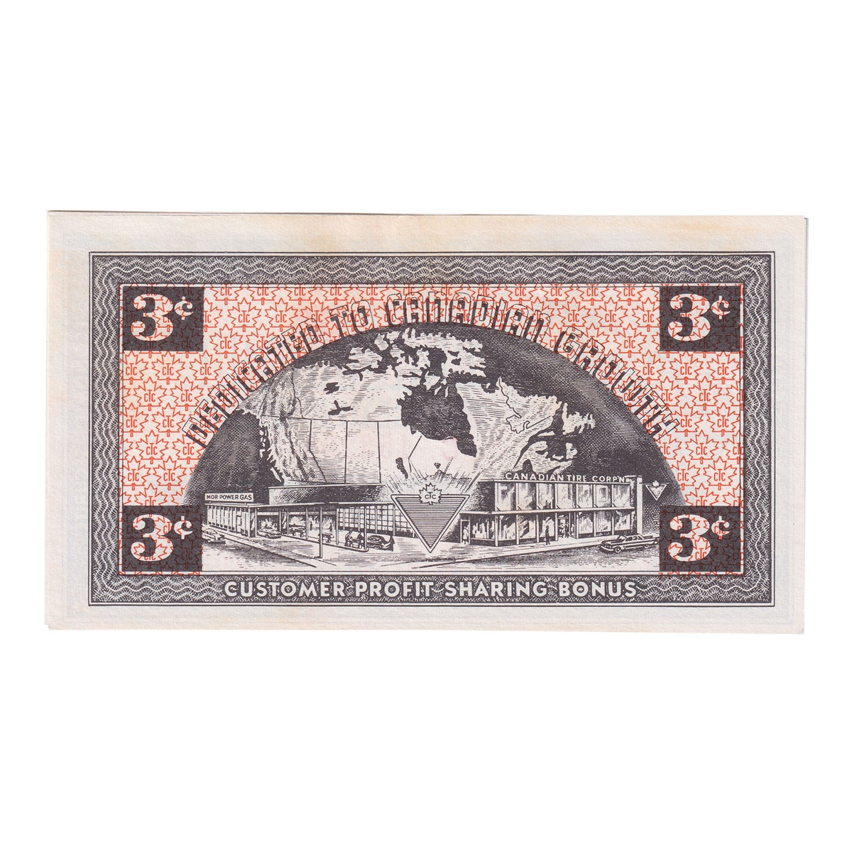 G2-C-C1 Mor Power 1962 Canadian Tire Coupon 3 Cents Uncirculated