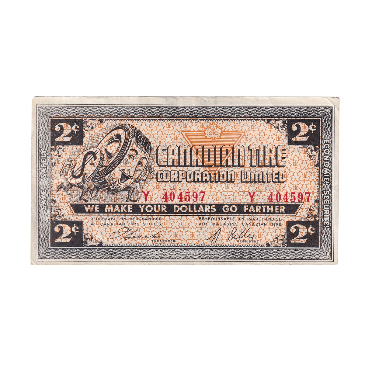 G4-B-Y 1962 Canadian Tire Coupon 2 Cents VF-EF