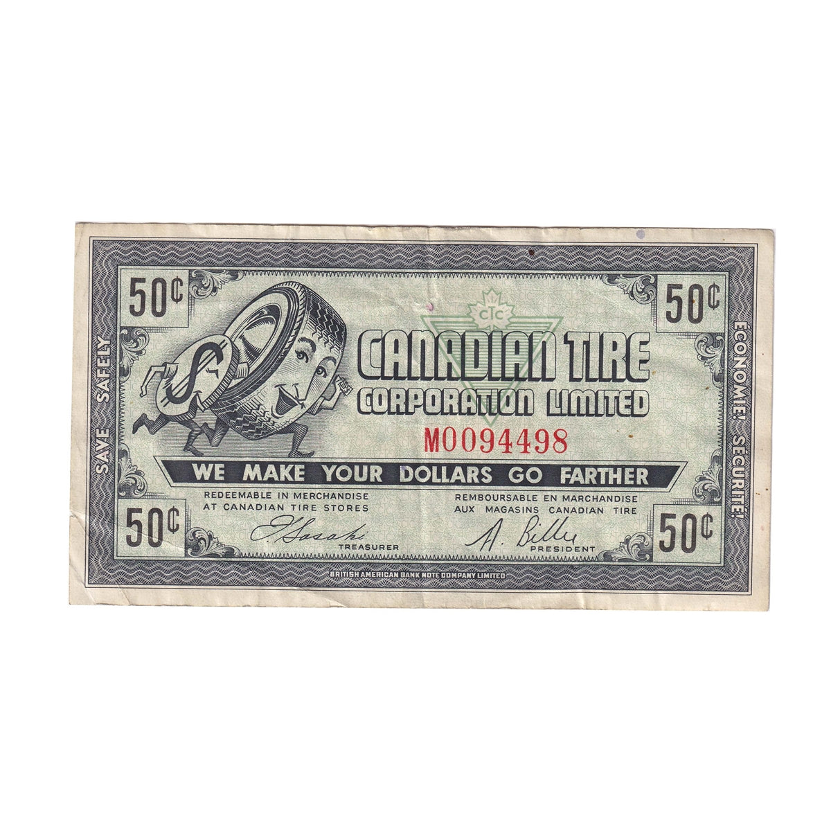 G6-J-M 1968 Canadian Tire Coupon 50 Cents Very Fine