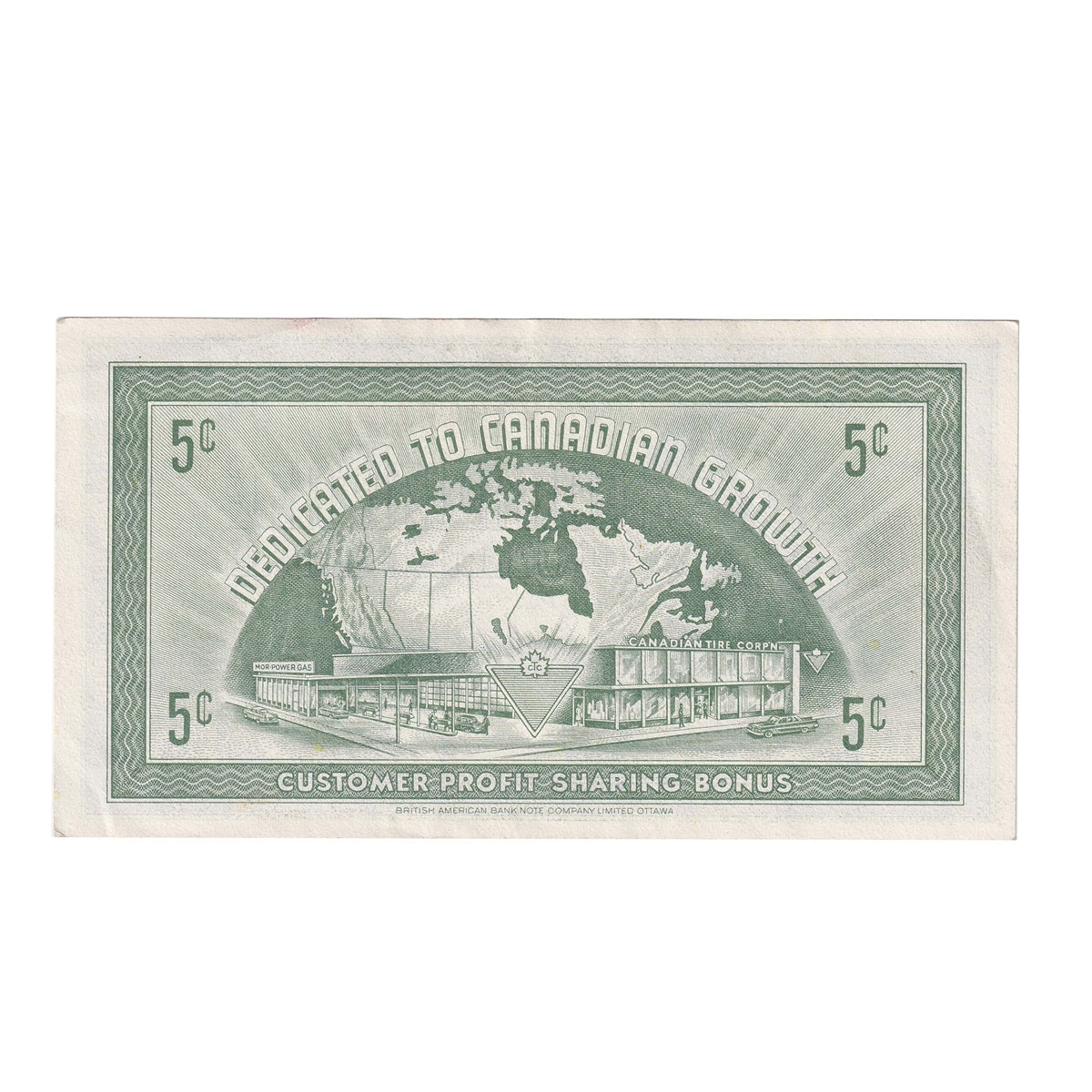 G7-A-S2b Inverted Serifs 1972 Canadian Tire Coupon 5 Cents Almost Uncirculated