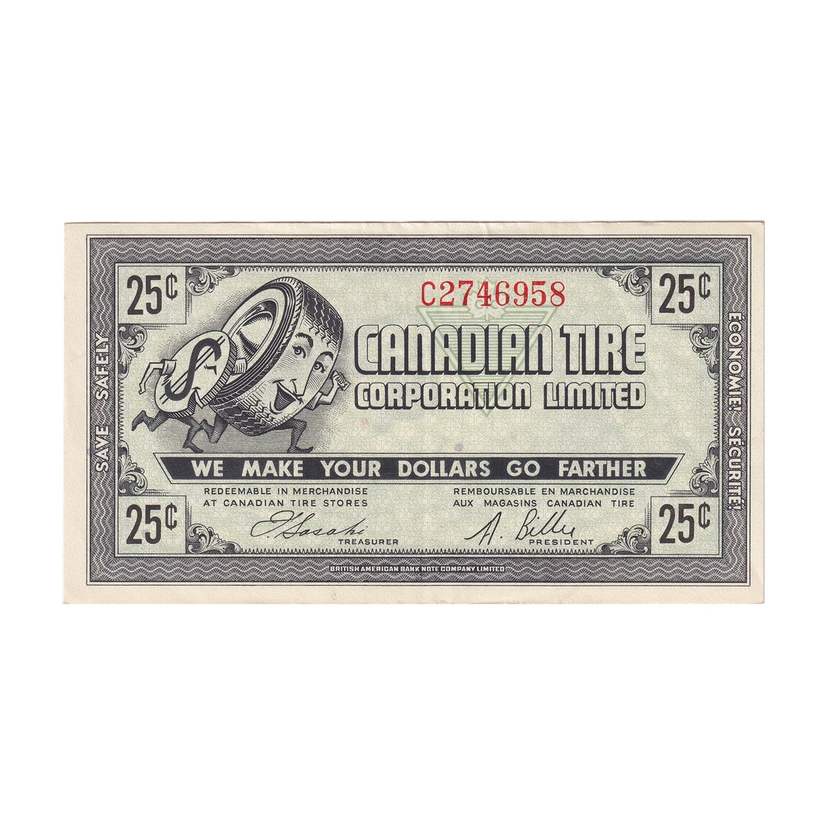 G7-E-C1 1972 Canadian Tire Coupon 25 Cents VF-EF