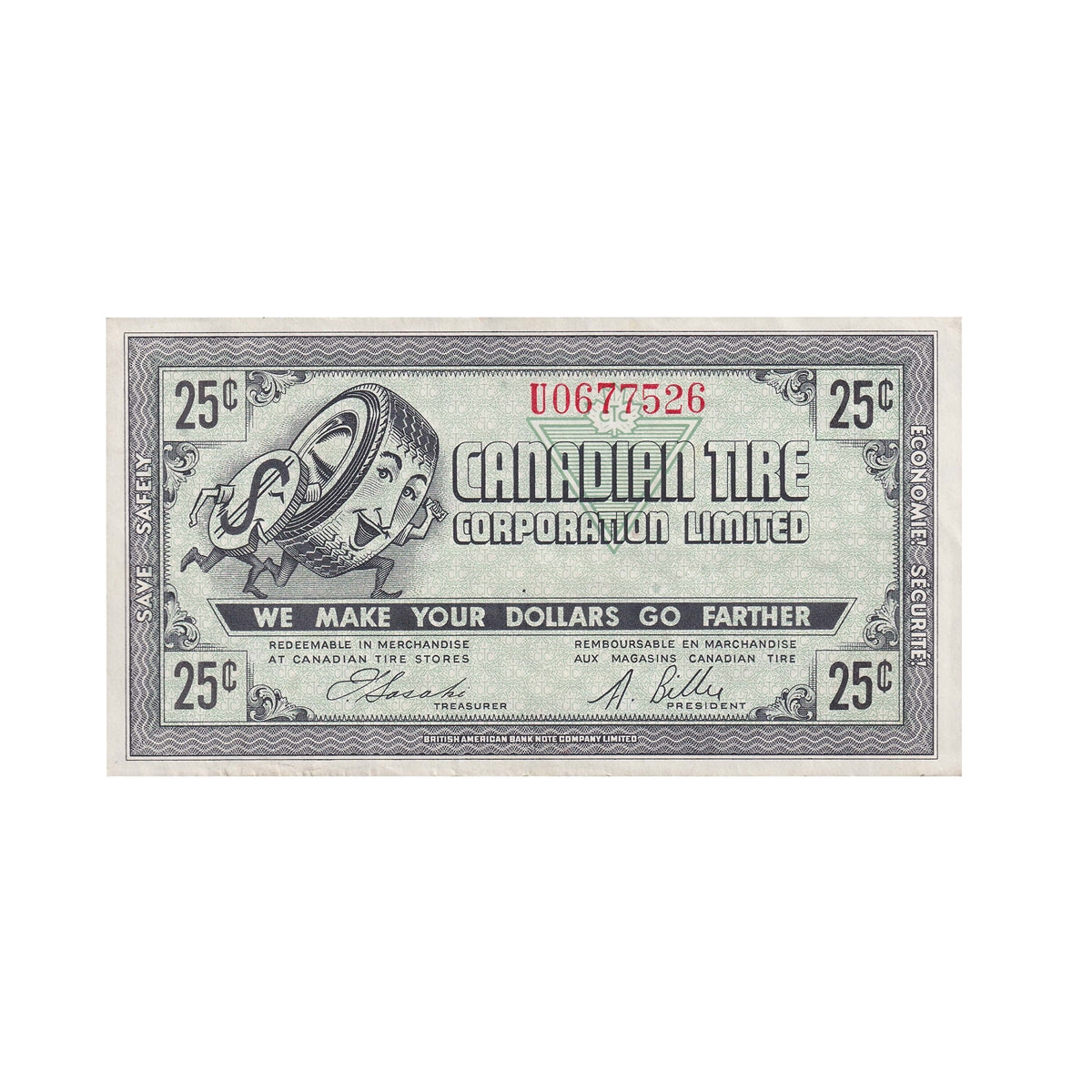 G7-E-U1 1972 Canadian Tire Coupon 25 Cents Almost Uncirculated