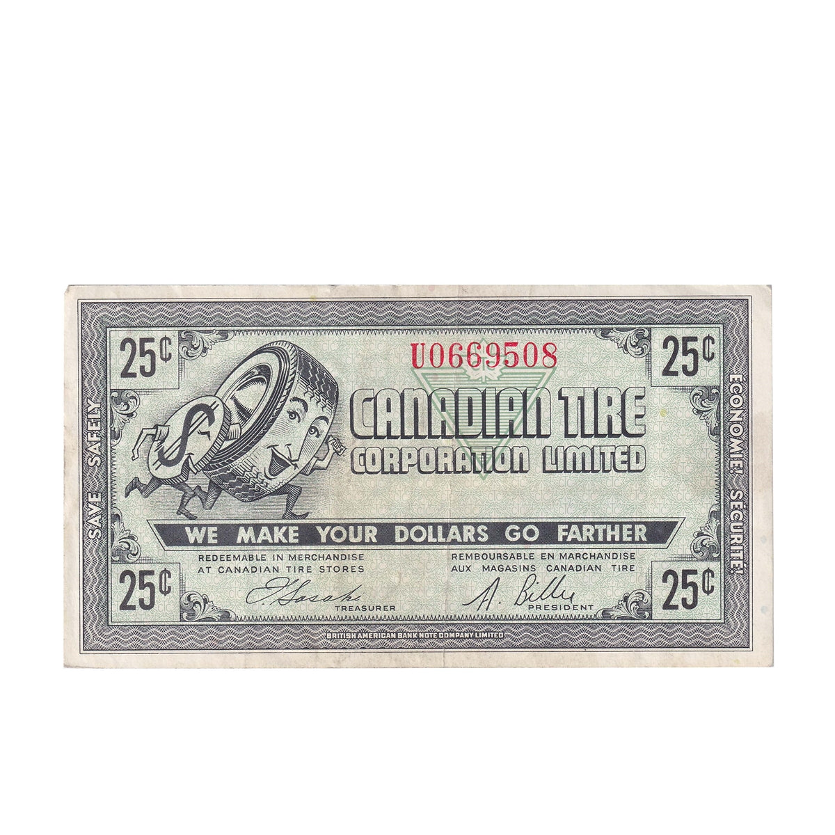 G7-E-U1 1972 Canadian Tire Coupon 25 Cents Very Fine