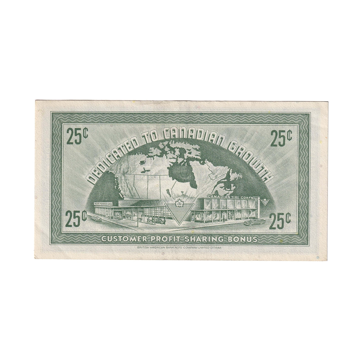 G7-E-V1 Plain V 1972 Canadian Tire Coupon 25 Cents Almost Uncirculated