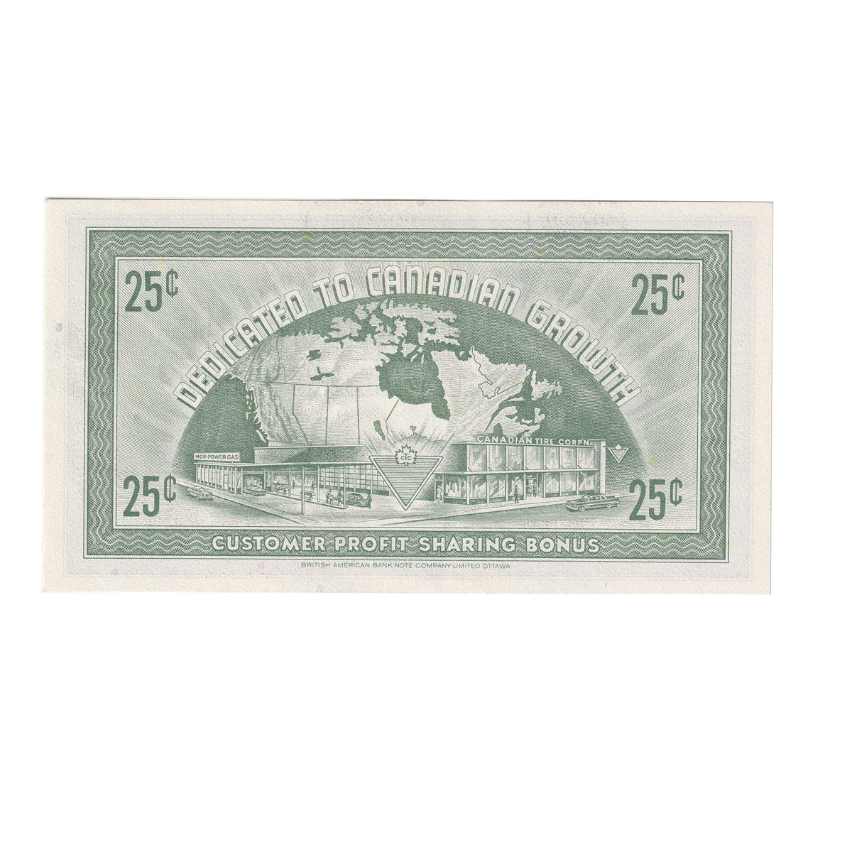 G7-E-V1 Plain V 1972 Canadian Tire Coupon 25 Cents EF-AU