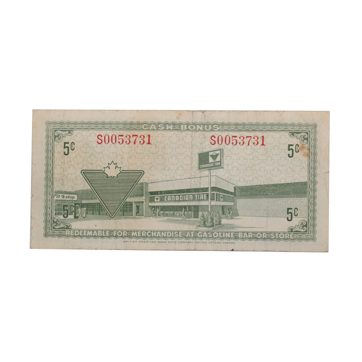 S2-B-S 1972 Canadian Tire Coupon 5 Cents F-VF