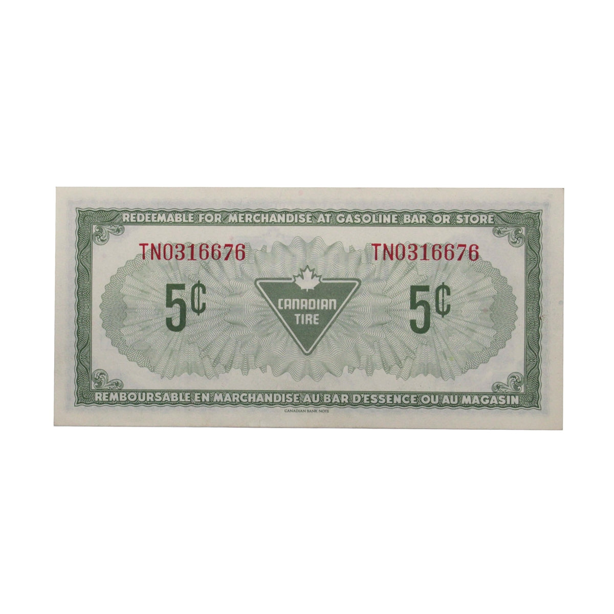 S4-B-TN1 1974 Canadian Tire Coupon 5 Cents EF-AU