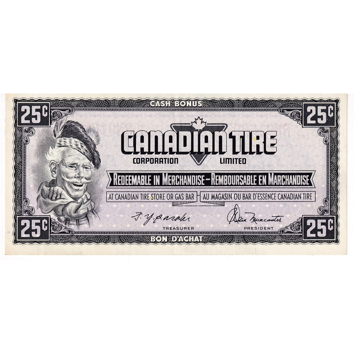 S4-D-RN 1974 Canadian Tire Coupon 25 Cents Almost Uncirculated