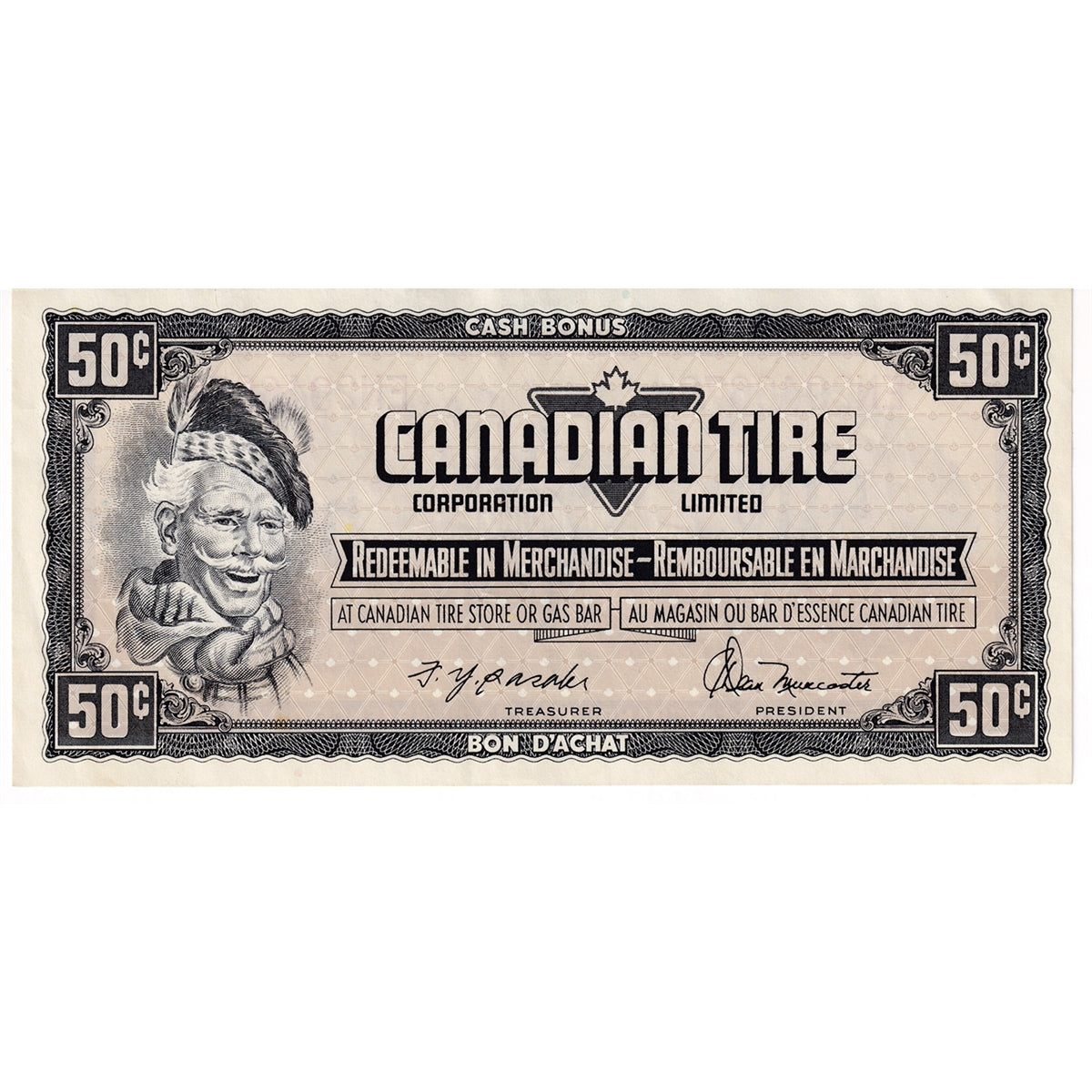 S4-E-EN 1974 Canadian Tire Coupon 50 Cents Almost Uncirculated