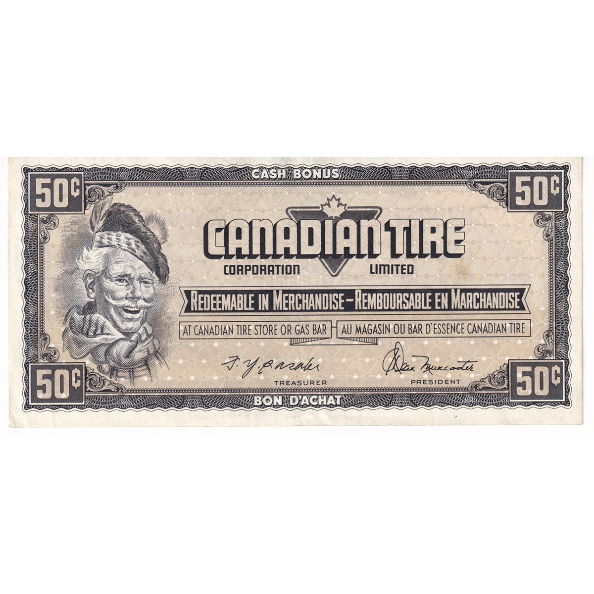 S4-E-ZN1 Red # 1974 Canadian Tire Coupon 50 Cents Extra Fine