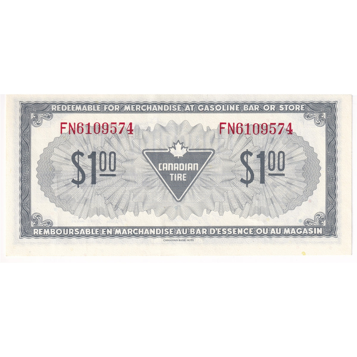 S4-F-FN 1974 Canadian Tire Coupon $1.00 EF-AU