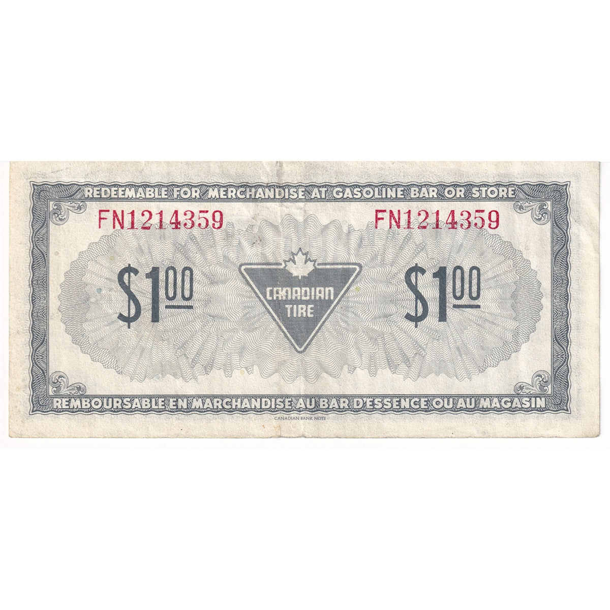 S4-F-FN 1974 Canadian Tire Coupon $1.00 Very Fine