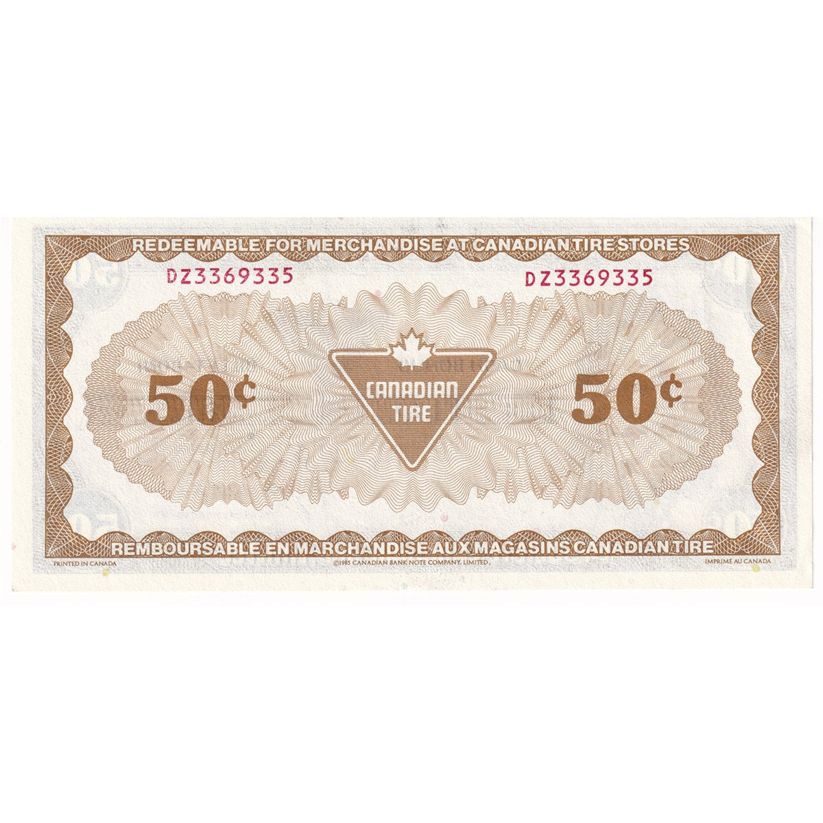 S7-E-DZ 1985 Canadian Tire Coupon 50 Cents AU-UNC