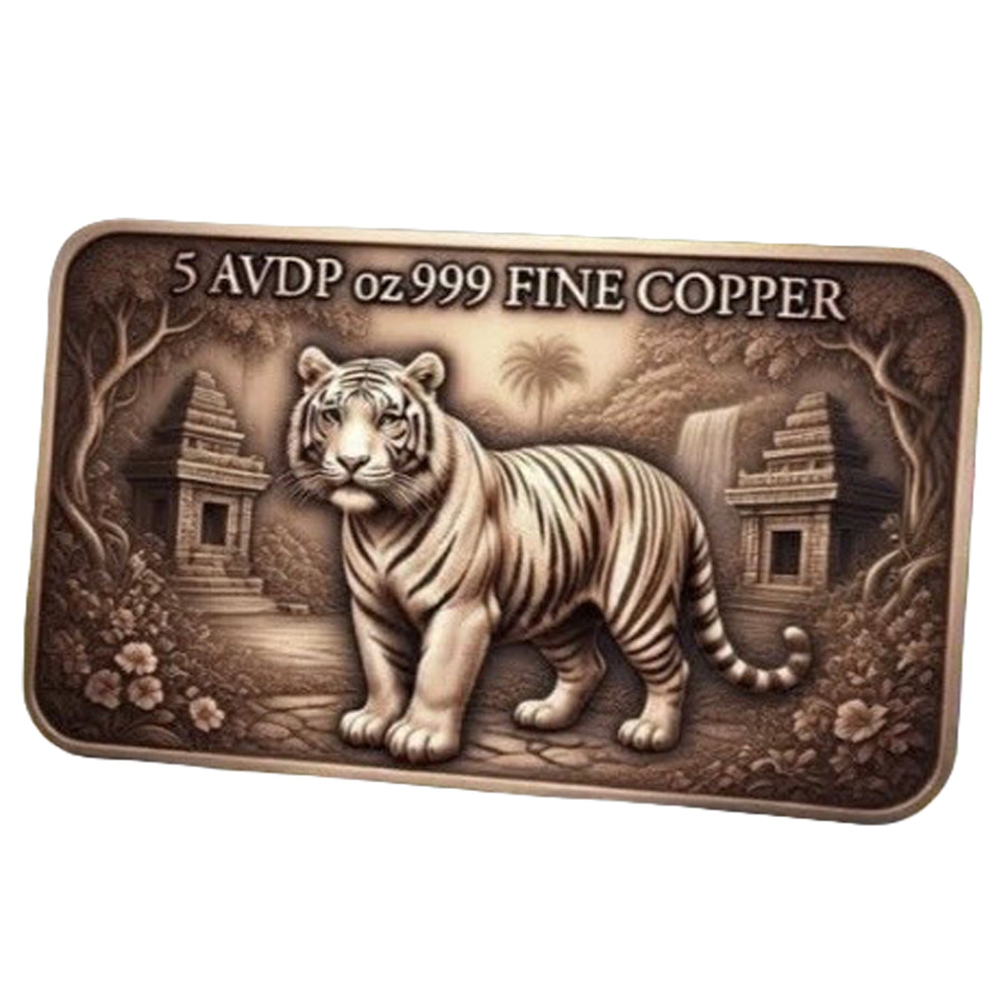 White Tiger Coloured 5oz .999 Copper Art Bar