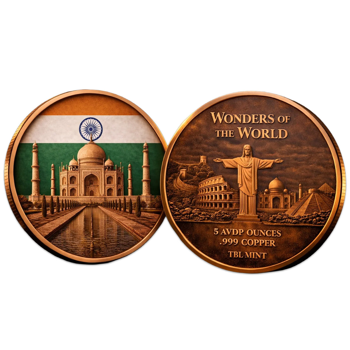 Wonders Of The World - Taj Mahal 5oz. AVDP .999 Fine Copper Round