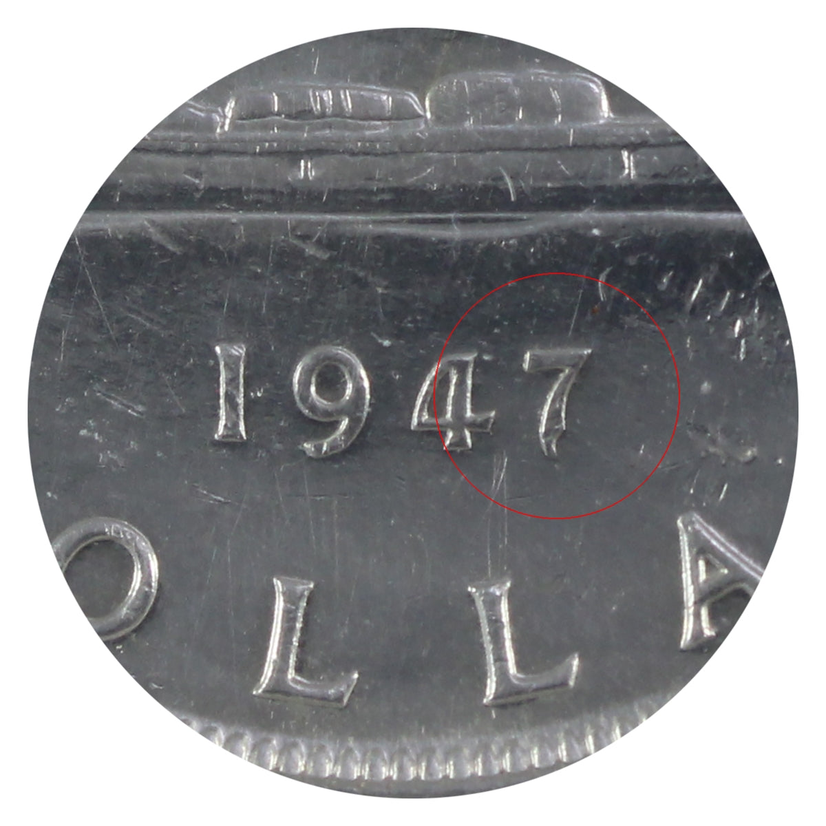 1947 Pointed 7 Quadruple Punch HP Canada Dollar ICCS Certified AU55 (XCE 527)