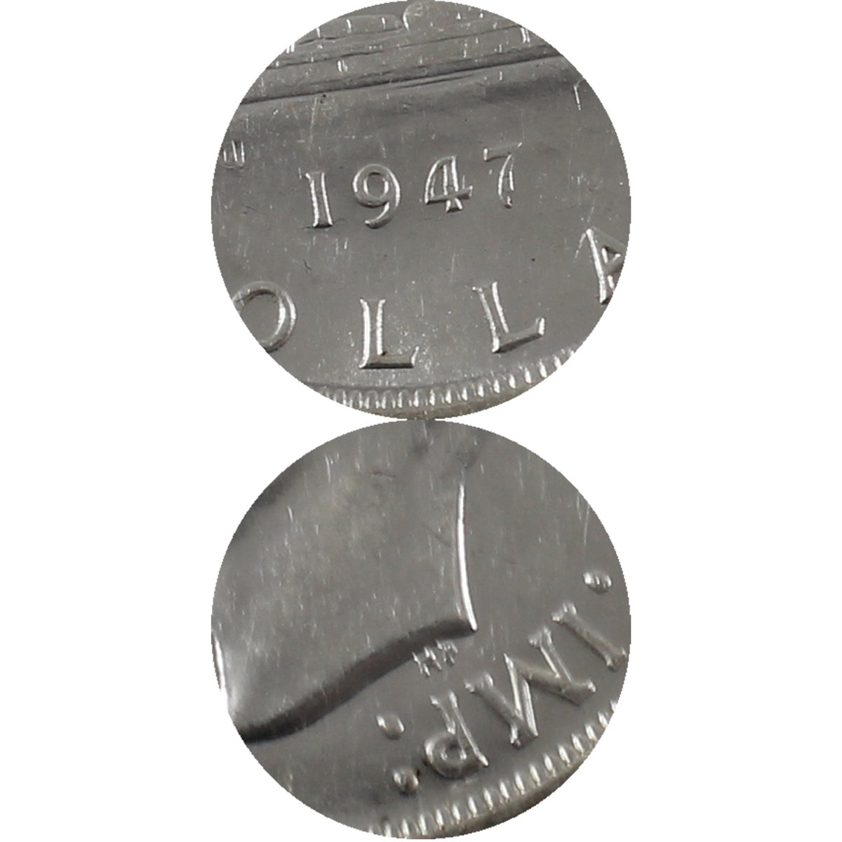 1947 Pointed 7; Quadruple Punched HP Canada Dollar ICCS Certified AU55