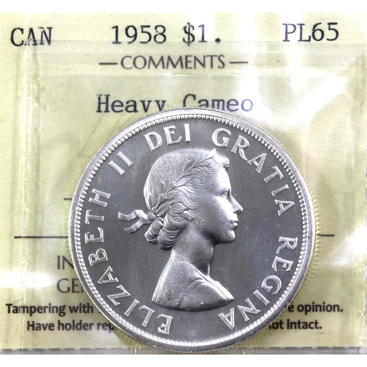 1958 Canada Dollar ICCS Certified PL65 Heavy Cameo