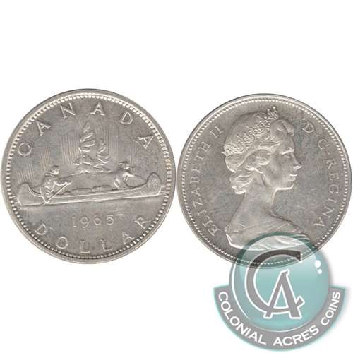 1965 Large Beads Ptd. 5 (Variety 4) Canada Dollar Almost Uncirculated (AU50)