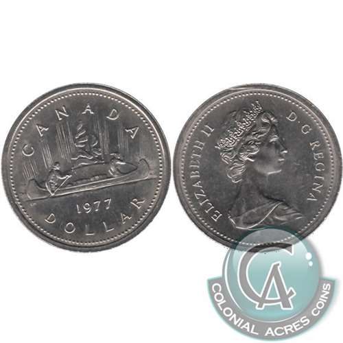 1977 Var. 2 Det. Jewel FWL Canada Nickel Dollar Uncirculated (MS60)